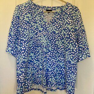 Talbots Blue Floral V-Neck Top, Women’s XL – Short Sleeve